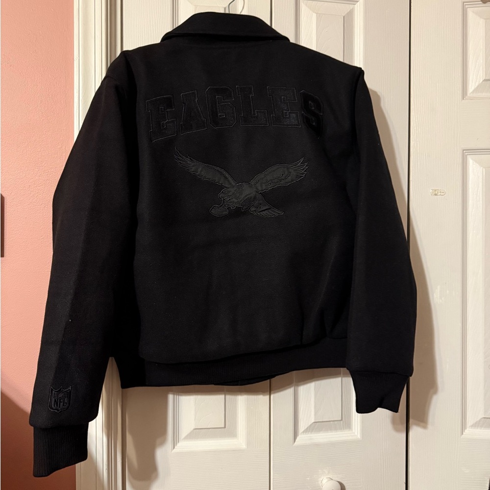 NFL Philadelphia eagles Black felt Bomber varsity vintage style Jacket MEDIUM - Picture 4 of 8